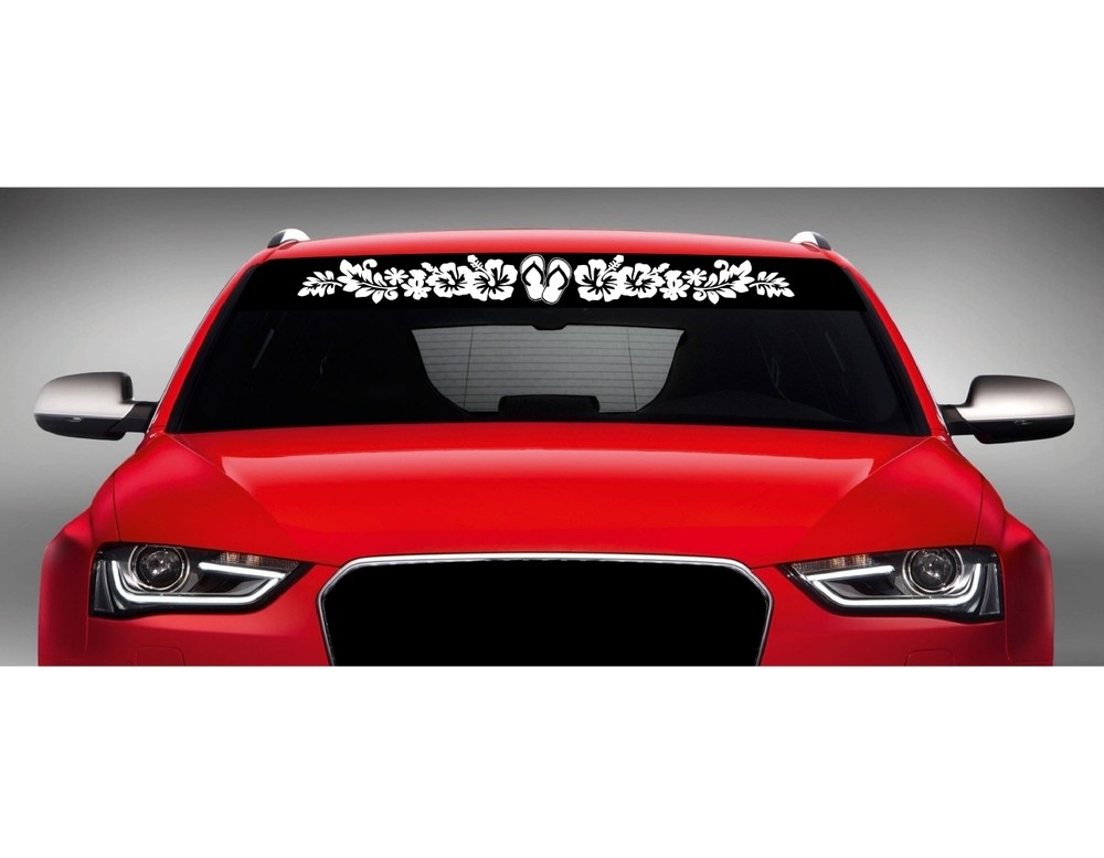 40″ Hibiscus #2 Cute Hawaiian Car Decal Sticker Windshield Banner Flip Flops