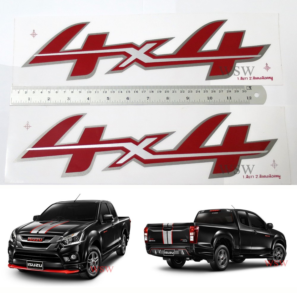 4×4 SILVER RED GREY STICKER DECAL FOR ISUZU D-MAX DMAX 2016 – 2017 PICKUP UTE 16