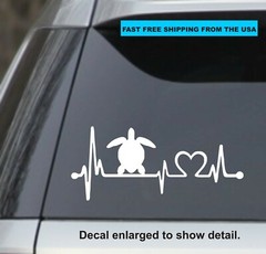 7” white Turtle Heartbeat Lifeline Heart Love vinyl Decal Sticker