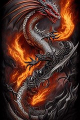 Dragon Sticker Fantasy Medieval Metal Dark Fire Flame Art Tribal (4 inch)