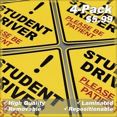 STUDENT DRIVER 4-pack Laminated Removable Diamond Shape High Quality Decals