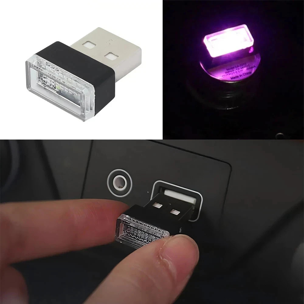 Purple Mini USB Car Atmosphere Lights LED Cigarette Lighter Decorative Lights