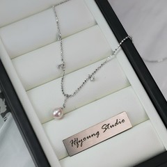 925 silver Dainty Pearl Necklace Pendant necklace With cZ Dangle