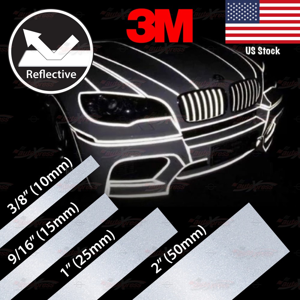 3M REFLECTIVE Conspicuity Adhesive PinStriping Decal Tape Stickers SILVER WHITE