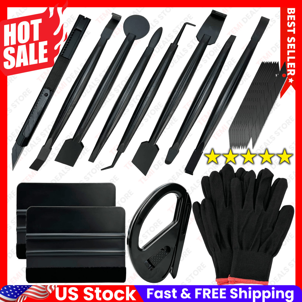 “Automotive Vinyl Wrap Kit with Tools: Black Vinyl, Car Compatible, Plastic Ex..