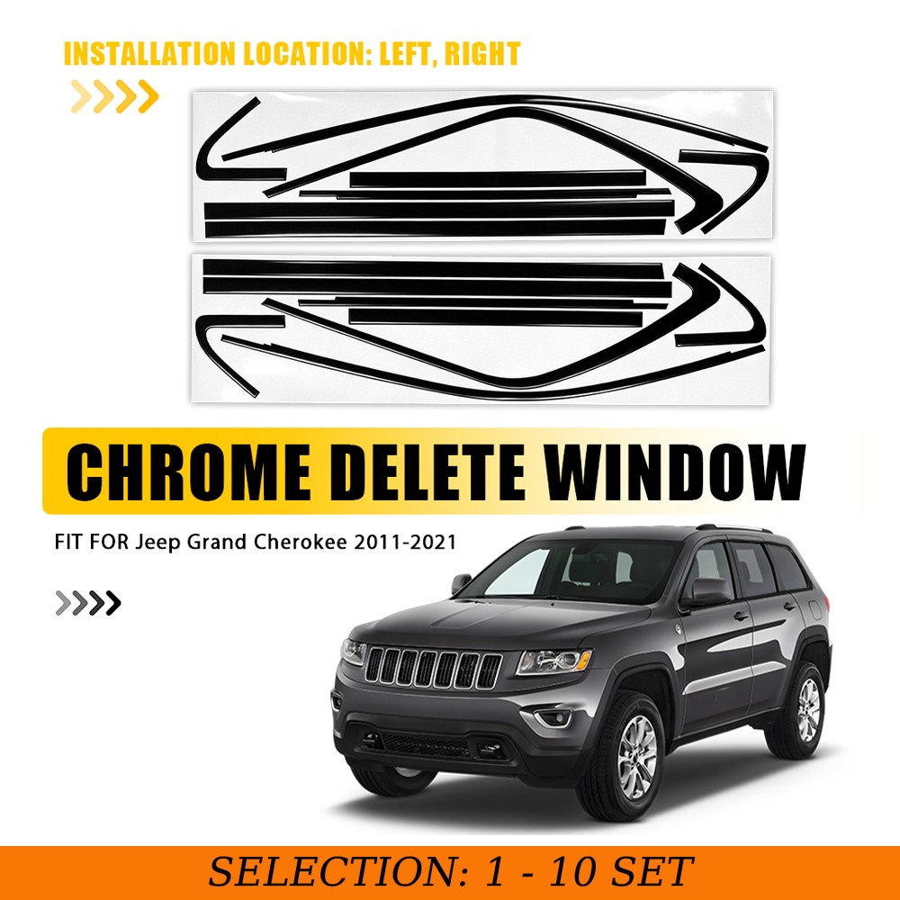 1-10Set Chrome Delete Blackout Window Trim for Jeep Grand Cherokee 11-21 Glossy