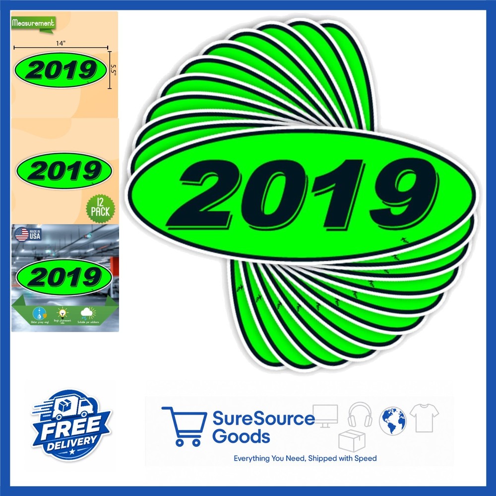 Chartreuse Green Black 2019 Oval Model Stickers for Windshield 12 Pack