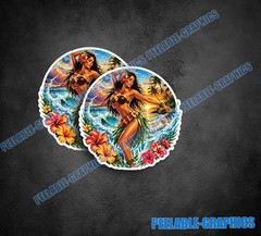 Hawaii Hula Girl Music Hibiscus Sticker Vinyl Decal Hawaiian Beach 2 Pack G