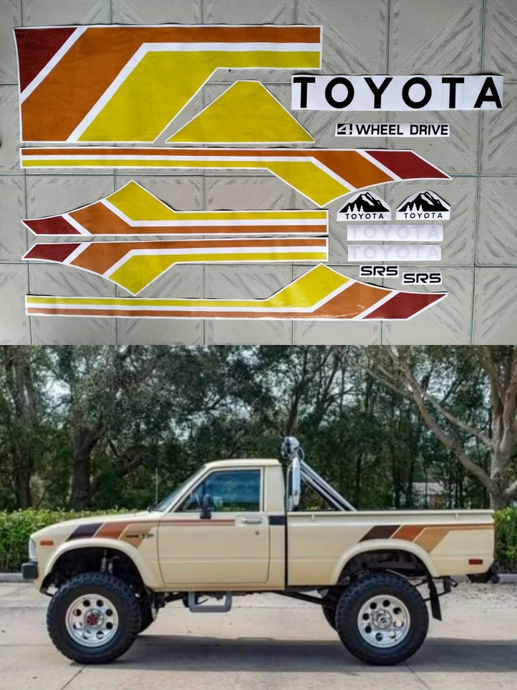 VINTAGE STYLE RETRO VINYL GRAPHICS STICKER SET TOYOTA PICKUP RED-ORANGE-YELLOW