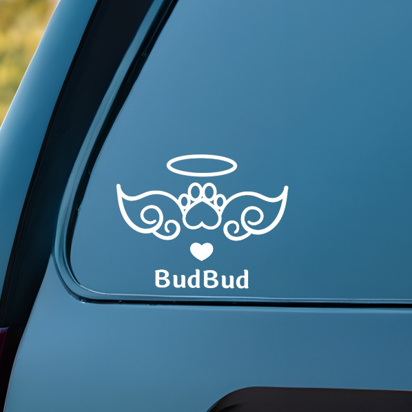 Personalized Pet Memorial Vinyl Decal Sticker – Custom Cat/Dog Angel Design