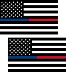 2 – 4″ Thin BLUE RED Line American BLACK WHITE Flag Police Firefighter Sticker R