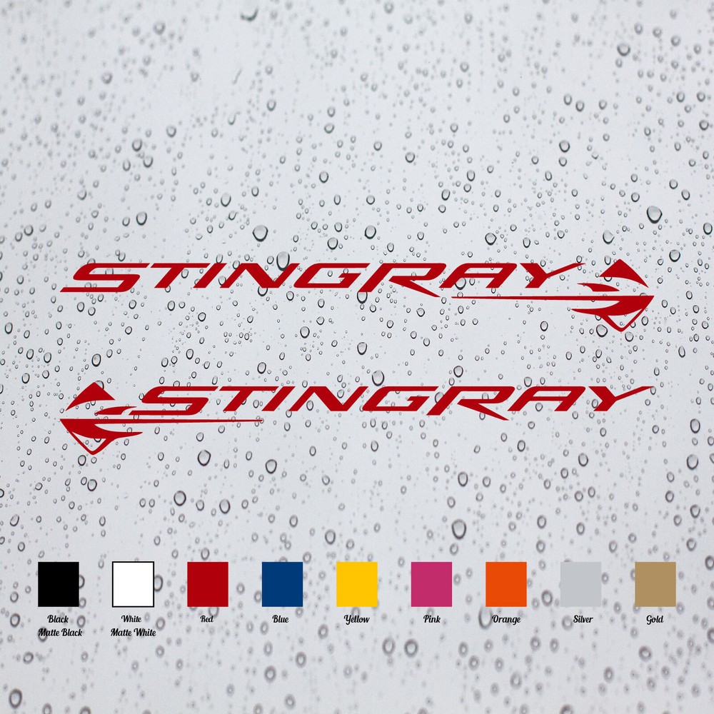 Pair C8 Stingray Script and Logo (Left/Right) Decal Stickers for Corvette Cars