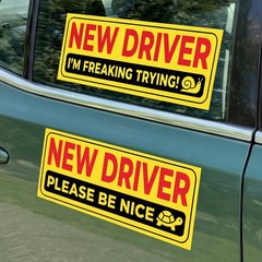 Stickios Funny New Driver Stickers for Cars & Windows (Non-Magnetic)