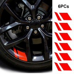 6 Pcs Reflective Car Wheel Sticker Accessories Red Car Body Moldings For 18″-21″