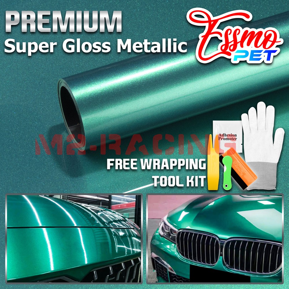 ESSMO PET Super Gloss Metallic Emerald Green Vehicle Vinyl Wrap Decal Like Paint