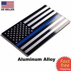 ALUMINUM Police Officer Emblem Thin Blue Line American Flag Decal Sticker USA
