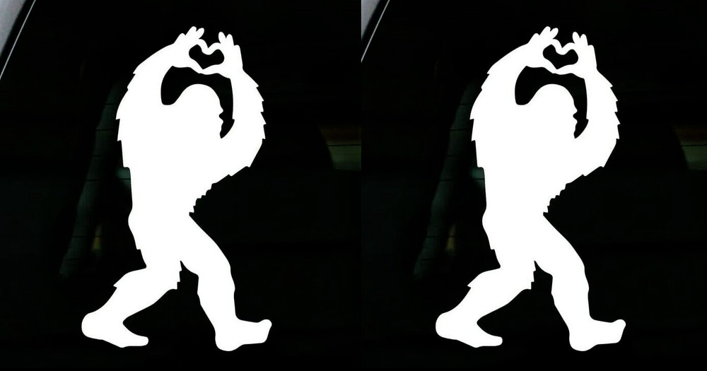 Bigfoot Spreading Love TWO White Vinyl Decals Car Truck Windows Tablet Tumblers