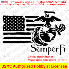 Distressed USMC Marines Semper Fi EGA Flag Vinyl Decal for Veteran Retired AY86