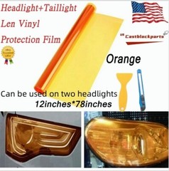 12″x78″ Transparent Orange Lens Vinyl Fit Headlight Taillamp Protection Film