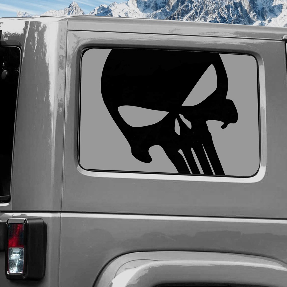 Rear Window Wrap Graphic Decal for Jeep Wrangler 2011-2020 SKULL SILVER