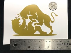 Bull Fighting Bear gold/brass vinyl decal stock market broker weatherproof USA