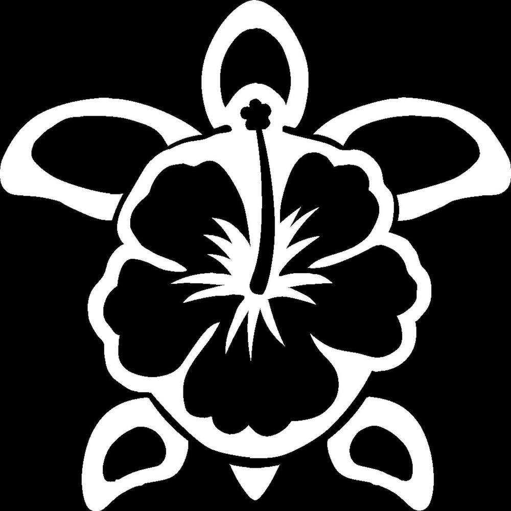 Hibiscus Flower Sea Turtle # 2 Cut Vinyl Window Decal Sticker US Seller