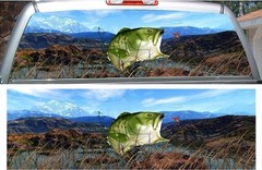 Large mouth bass fish fishing grass rear window view thru graphic decal wrap