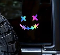 Holographic Iridescent X Eyes Stitched SMILEY FACE 5” Inch Laser Decal Sticker