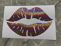 Kiss Lips Pink Car Decal Holographic Permanent Vinyl 5×3” Sparkle Color Changing