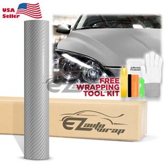 4D Carbon Fiber Silver Glossy Vinyl Wrap Decal Sheet Bubble Free Sheet Film DIY