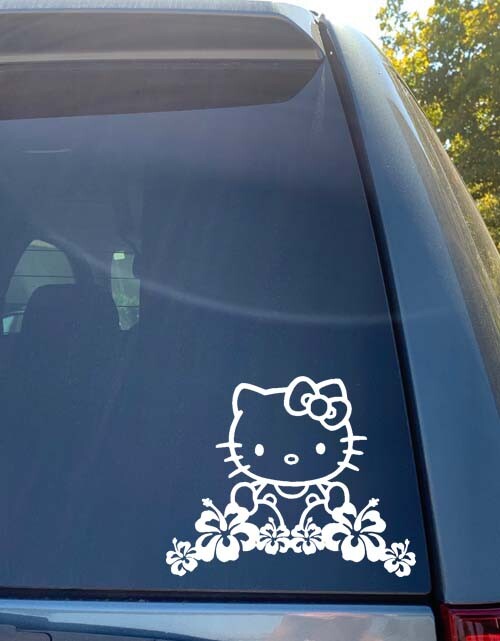 Hello Kitty with Hawaiian Hibiscus Flowers Vinyl Sticker Decal