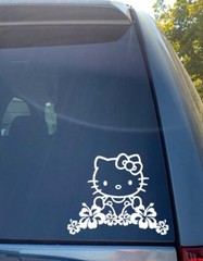 Hello Kitty with Hawaiian Hibiscus Flowers Vinyl Sticker Decal