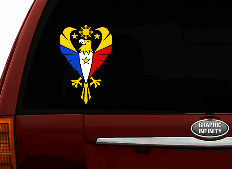 Philippine Vinyl Car Decal Sticker 8″ (H) with Eagle #2 Filipino Flag design