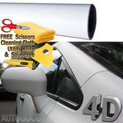 108″ x 60″ Premium Gloss White Carbon Fiber 4D Vinyl Film Wrap Air Bubble Free
