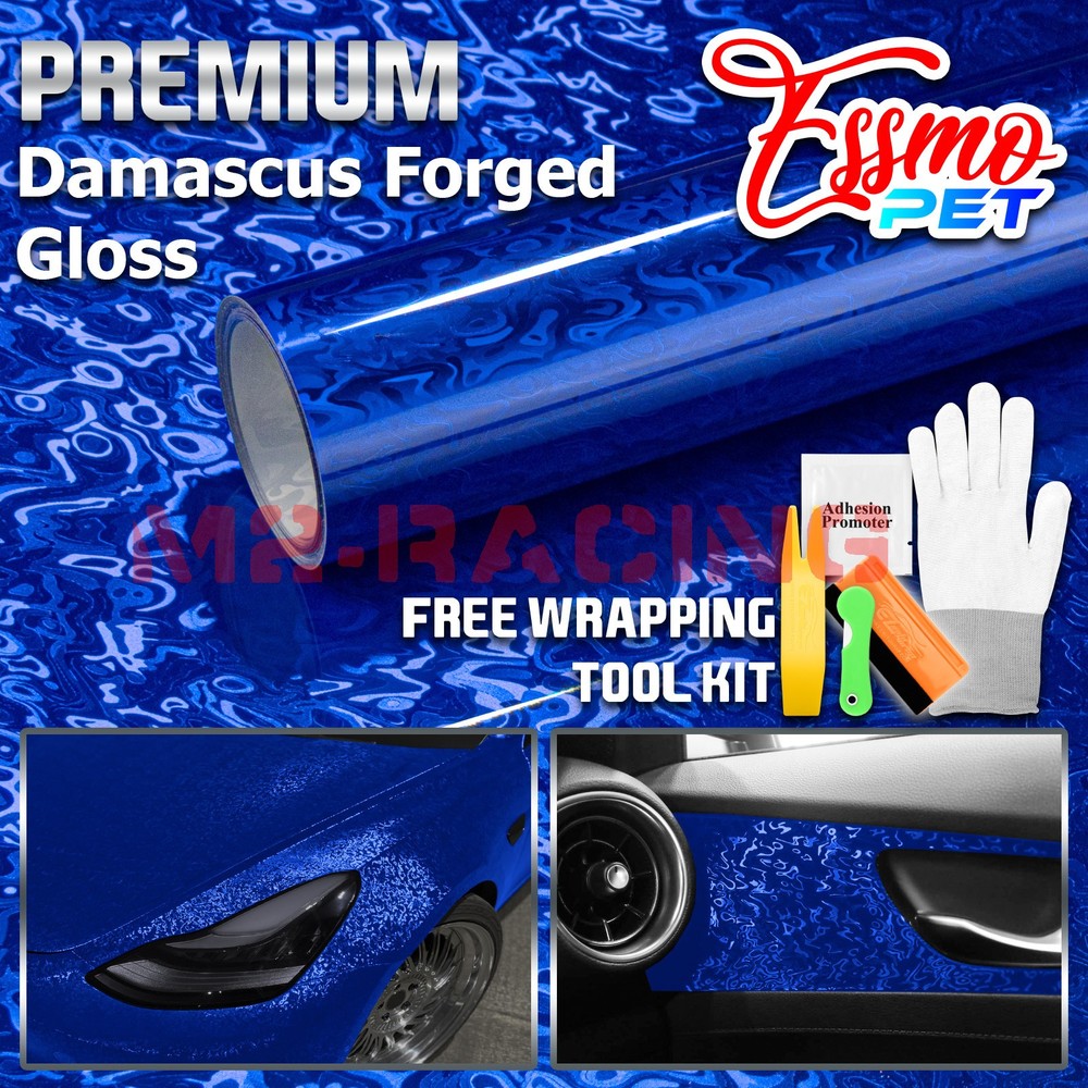 PET Damascus Steel Forged Gloss Royal Blue Car Vinyl Wrap Decal Sticker Film