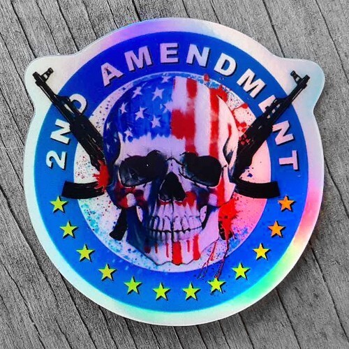 2nd Amendment Skull Gun sticker Rifle hard hat decal American USA holographic x3