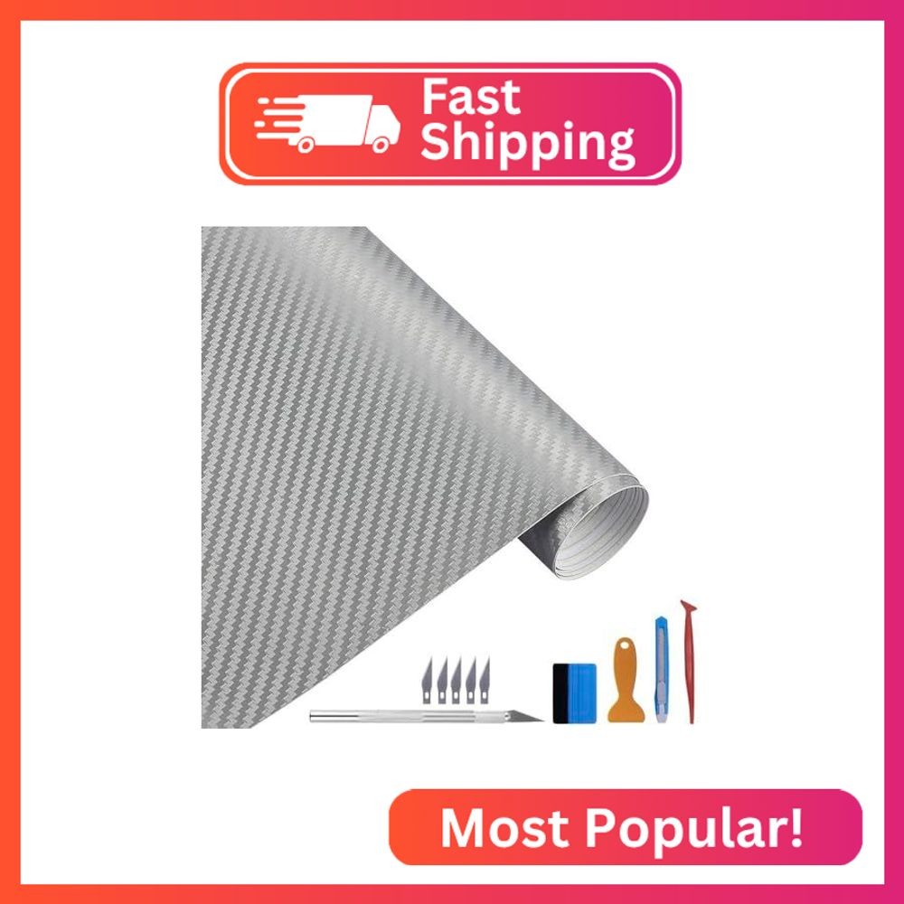 LZLRUN 3D Silver Carbon Fiber Vinyl Wrap Roll with Air Release Bubble Free Adhes