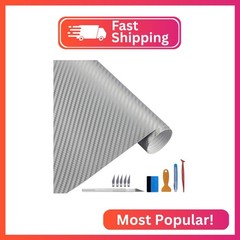LZLRUN 3D Silver Carbon Fiber Vinyl Wrap Roll with Air Release Bubble Free Adhes