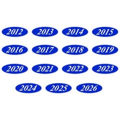 Car Windshield Year Stickers 2012-2026 Oval Dealership Decals Printed in USA