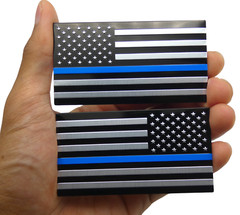 ALUMINUM Thin Blue Line Flag Decal Sticker Support Law Enforcement Police MIRROR