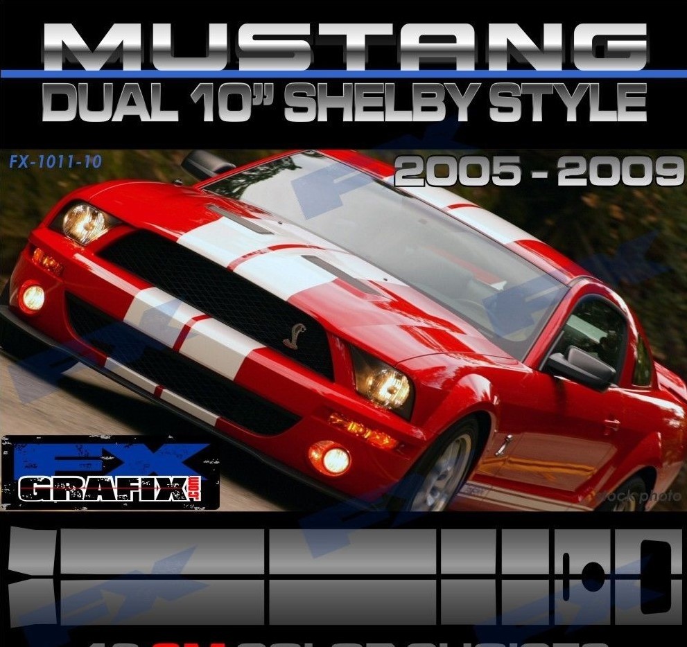 2005 – 2009 Ford Mustang Dual 10″ Factory Style Cobra Racing #1 Quality Stripes