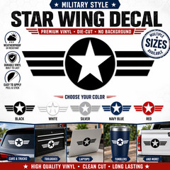 Air Force Star Wing Vinyl Decal Sticker | Aviation USAF Style Car Truck Laptop