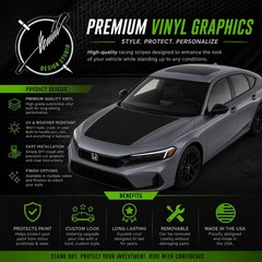Hood Racing Stripe Decal Graphics Kit – Fits Honda Civic 2016-2021 2022-2026