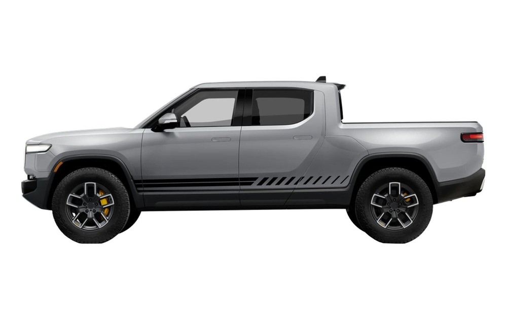Double Racing stripes decals stickers graphic design kit for Rivian R1T Electric