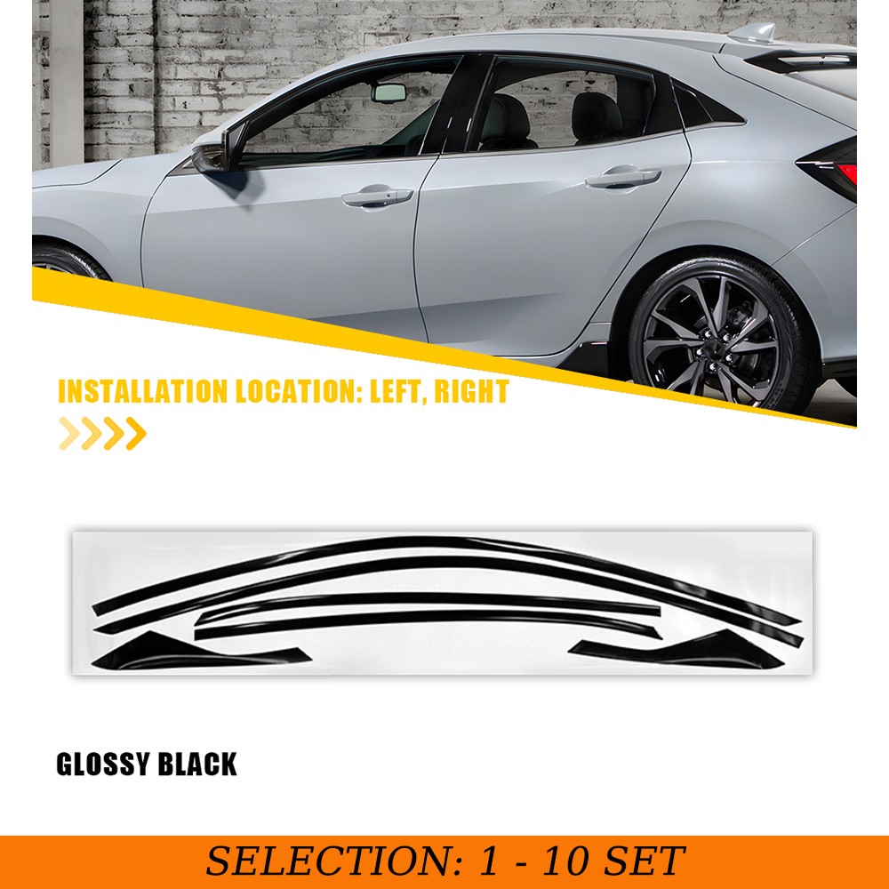 1-10Set Chrome Delete Blackout Window Trim for Honda Civic 17-2021 Glossy Black