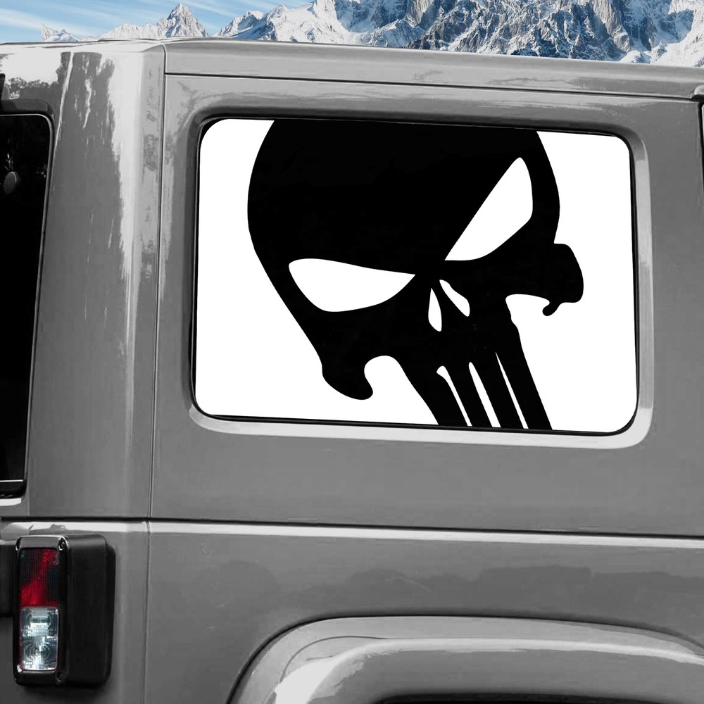 Rear Window Wrap Graphic Decal for Jeep Wrangler 2011-2020 SKULL WHITE