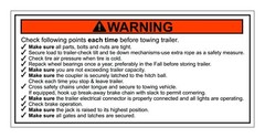 Trailer Towing Checklist Warning Decal, Sticker, Label, Safety FREE Shipping
