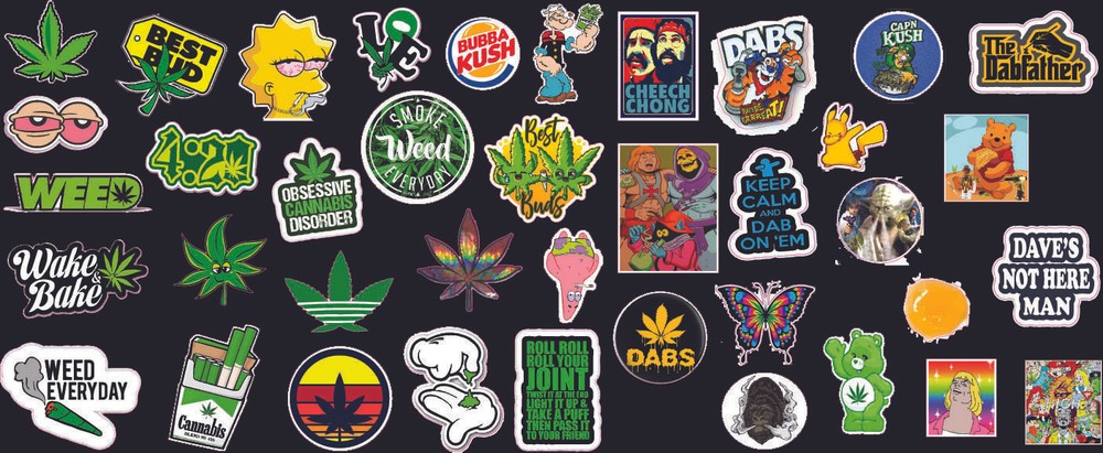 Lot of 40 small marijuana, ganja, pot, weed, herb 1″ X 1″ stickers X 4 Pack