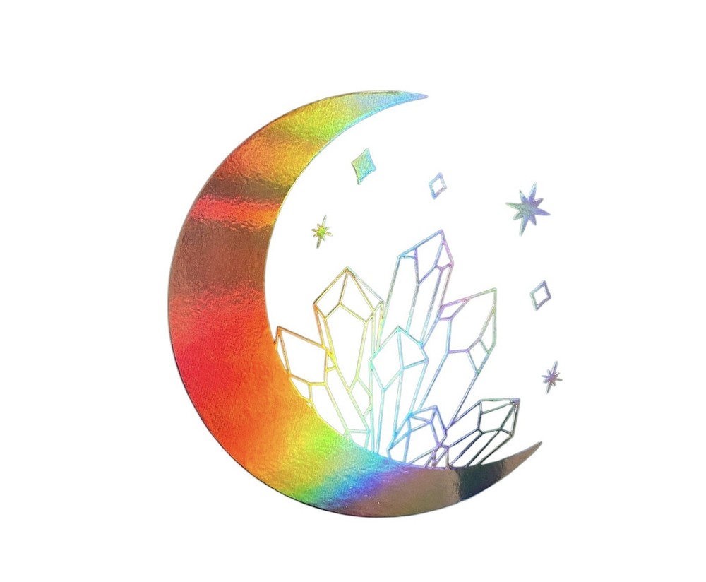 Two Holographic Crystal Moon Waterproof Auto Scrapbook 4” Vinyl Stickers