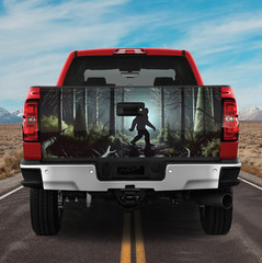 Bigfoot In The Woods Cornhole Board Tailgate Wrap, Bigfoot tailgate decal trucks